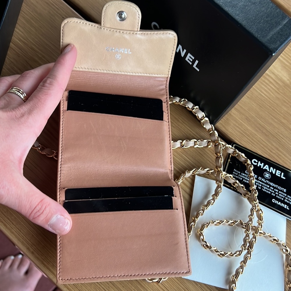 Mini CHANEL Lambskin Quilt Flap Trifold Wallet WOC on Chain - Picture 11 of 12